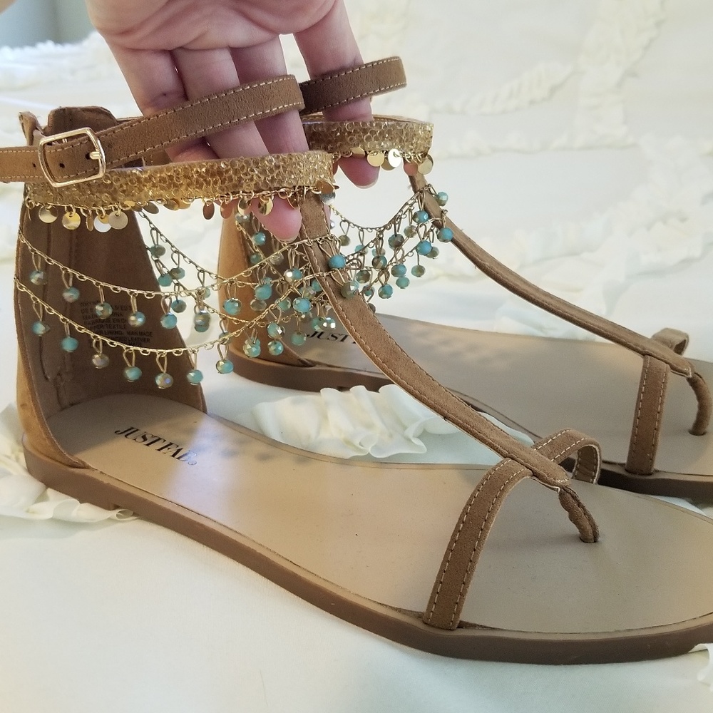 NWOT Just Fab Whynna Jeweled Flat Sandal